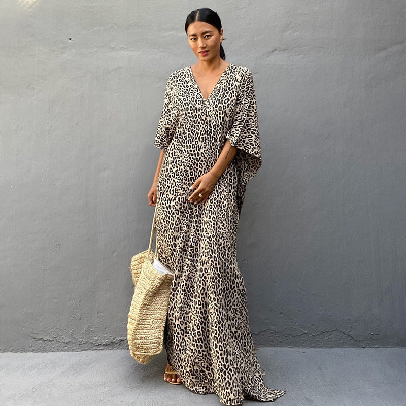 Leopard Print Long Cardigan Loose Beach Sun Protection Coat Beach Cover Up Swimsuit Outwear Women Bella Mia